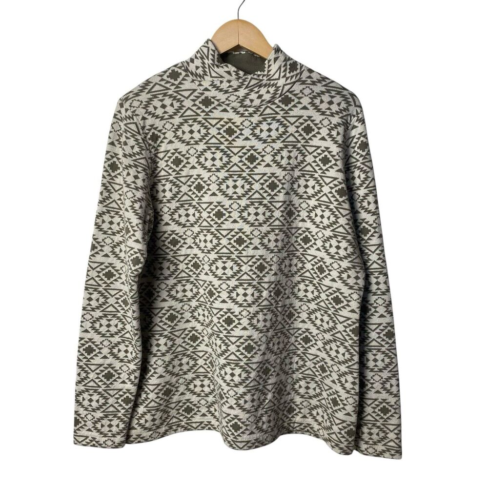 Duluth Trading CoolMax Pullover Womens XL Aztec Geo Print Mock Neck Long Sleeve